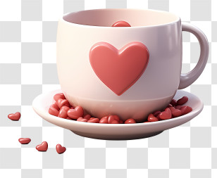 Coffee Cup - White Cup With Heart Designs Transparent PNG