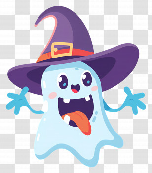Cartoon Ghost - Cartoon Ghost With Witch Hat Transparent PNG
