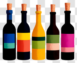 Colorful Spirits - Five Colorful Wine Bottles Transparent PNG