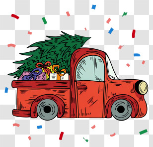 Truck Hauling Christmas Tree - Red Truck With Christmas Tree Transparent PNG