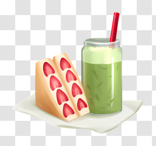 Green Tea - Strawberry Sandwich And Matcha Drink Illustration Transparent PNG
