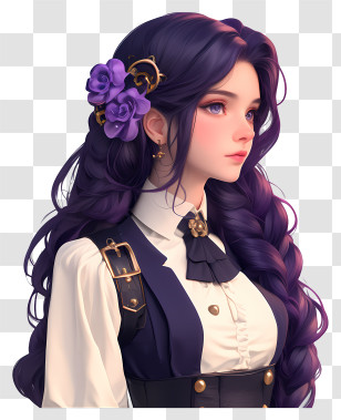 Girl With Violet Flower - Anime Girl With Purple Flowers Transparent PNG