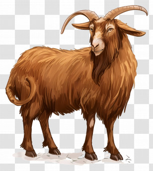 Brown Goat - Illustrated Brown Goat With Horns Transparent PNG