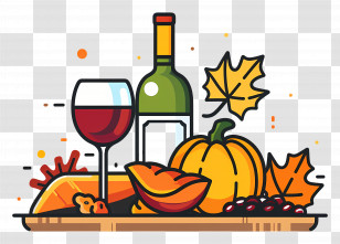 Thanksgiving Wine - Harvest Table With Autumn Pumpkins And Wine Transparent PNG