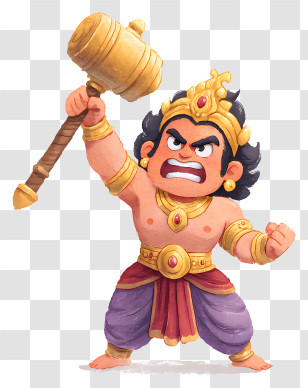 Cartoon Powerful Warrior - Angry Golden Hammer Warrior Transparent PNG