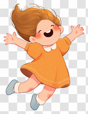 Little Girl Jumping - Joyful Girl In Orange Dress Transparent PNG
