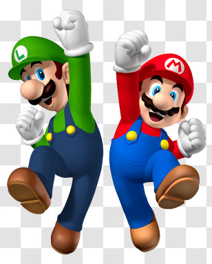 Luigi Mario - Cartoon Plumbers Jumping In Iconic Style Transparent PNG