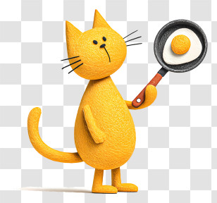 Cat Flipping Egg - Yellow Cat Cooking Breakfast Transparent PNG