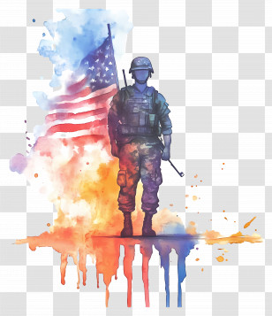 Veterans Day - Patriotic Soldier With Flag Transparent PNG