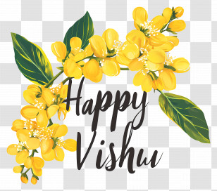 Vishu - Happy Vishu With Yellow Flowers Transparent PNG