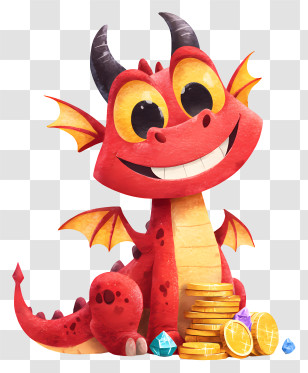Dragon Perched Atop On Gold Coins - Red Dragon With Treasure Transparent PNG