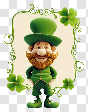 Cartoon 3d St Patrick Board - Leprechaun In Green With Four-leaf Clover Frame Transparent PNG