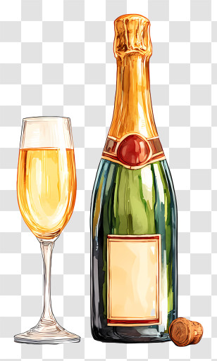 Wine Bottle And Champagne - Champagne Bottle And Glass For Celebration Transparent PNG