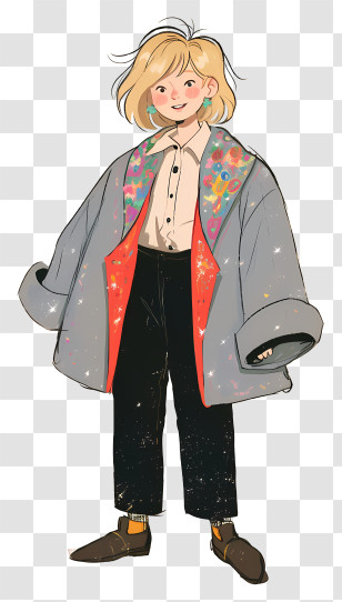 Blonde Boy - Person In Colorful Jacket And Black Pants Transparent PNG