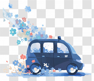 Electric Vehicle - Blue Car With Flowers Transparent PNG