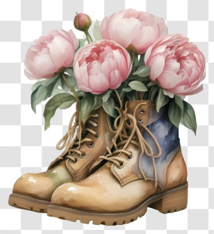 Cartoon - Creative Floral Boots Decoration Transparent PNG