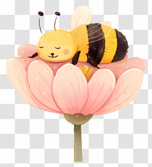 Kawaii Bee - Cute Bee Resting On A Soft Pink Flower Transparent PNG