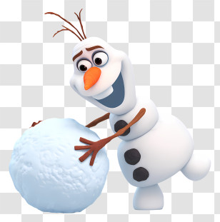 Frozen Olaf Pushing Snowball - Snowman With Snowball In Winter Transparent PNG