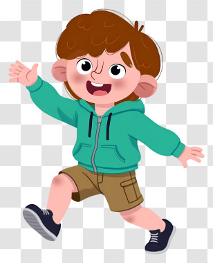 Cartoon Student - Running Boy In Green Hoodie Transparent PNG