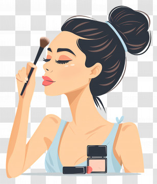 Woman Applying Makeup - Woman Applying Makeup With Brush Transparent PNG