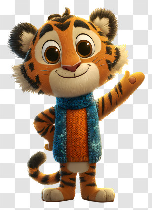 Cartoon Tiger - Cute Tiger Cub In Scarf Transparent PNG