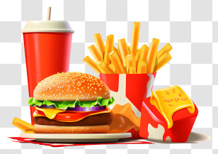 Fast Food - Fast Food Combo With Burger, Fries, And Drink Transparent PNG