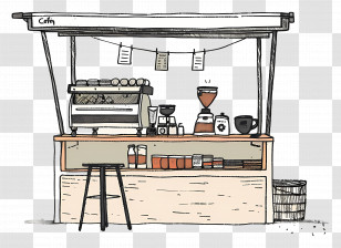 Coffee Kiosk - Minimalist Coffee Kiosk Drawing Transparent PNG