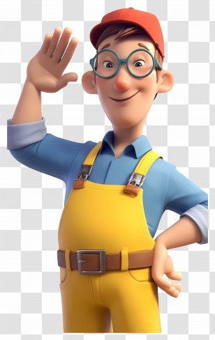 Cartoon Engineer - Cartoon Handyman Waving In Yellow Overalls Transparent PNG