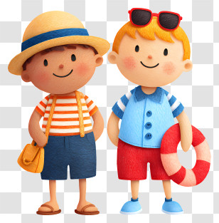 Boys In Summer Vacation - Two Cute Boys In Summer Attire Transparent PNG