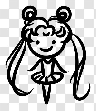 Sailor Moon Minimalist Outline - Cartoon Character With Buns Transparent PNG