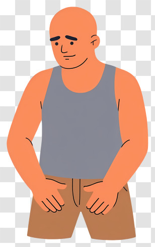 Sad Person Thinking - Cartoon Bald Man In Tank Top Transparent PNG