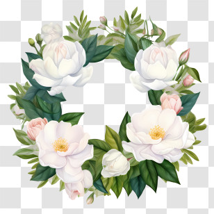 Gardenia Wreath - Elegant White Flower Wreath With Foliage Transparent PNG