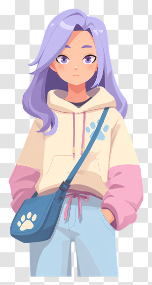 Stylish Anime Girl - Cool Purple-Haired Girl In Hoodie Transparent PNG