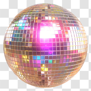 Disco Ball - Golden Disco Ball With Warm Reflection Transparent PNG