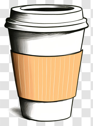 Disposable Paper Cup - Illustrated Coffee Cup With Sleeve Transparent PNG