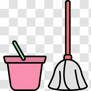 Cleaning Mop - Cartoon Illustration Of Mop And Pink Bucket Cleaning Tools Transparent PNG