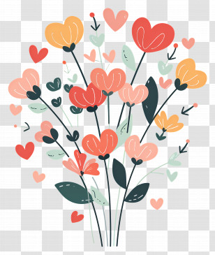 Bouquet Of Flowers - Heart And Flower Bouquet Illustration Transparent PNG