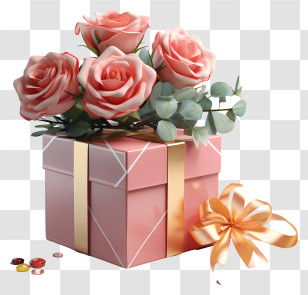 Gift Box - Gift Box With Pink Roses For Special Occasions Transparent PNG