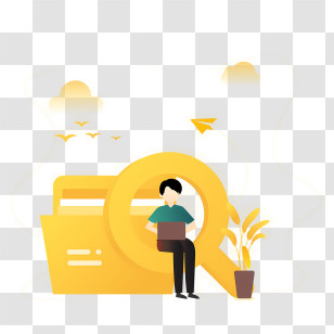 Computer Illustration - Person Working On Laptop With Folder And Magnifying Glass Transparent PNG