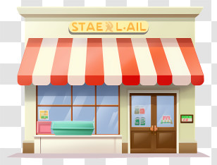 Sale - Cute Storefront With Red And White Awning Transparent PNG
