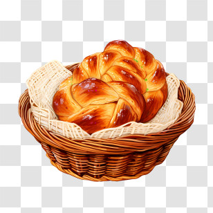 Challah Bread - Braided Bread In Wicker Basket Transparent PNG