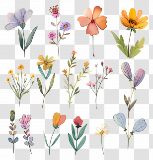 Wild Flower - Variety Of Illustrated Wildflowers Transparent PNG