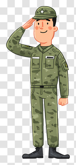 Military Soldier Giving Salute - Cartoon Soldier Saluting In Uniform Transparent PNG