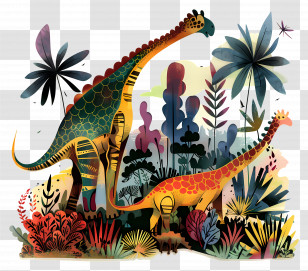 Nature Background - Colorful Dinosaurs In Prehistoric Jungle Transparent PNG