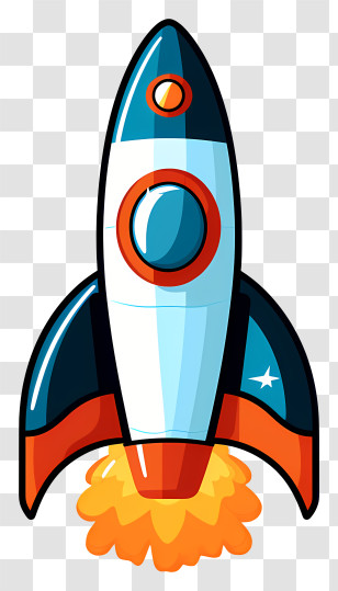 Rocket Ship - Blue And Orange Rocket Firing Flames Transparent PNG