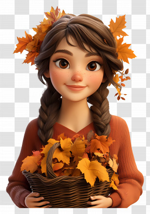 Autumn Girl - Autumn Girl With Basket Of Leaves Transparent PNG