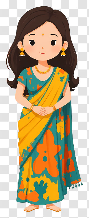Woman In Traditional Saree - Colorful Floral Saree Girl Transparent PNG