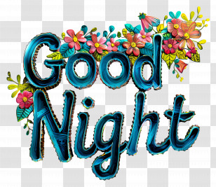 Good Night - Decorative Good Night Text With Flowers Transparent PNG