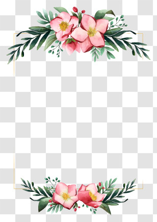 Wedding Invitation - Rectangular Floral Frame With Pink Flowers Transparent PNG