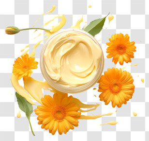 Whipped Cream - Jar Of Yellow Cream With Marigold Flowers Transparent PNG